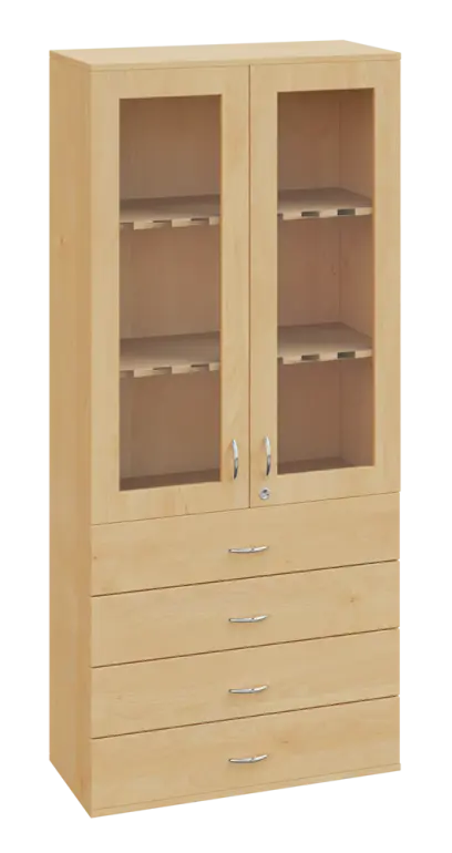 SPO 34 skříň 2-dveřová, 2-sklo, zásuvky lamino - javor horský